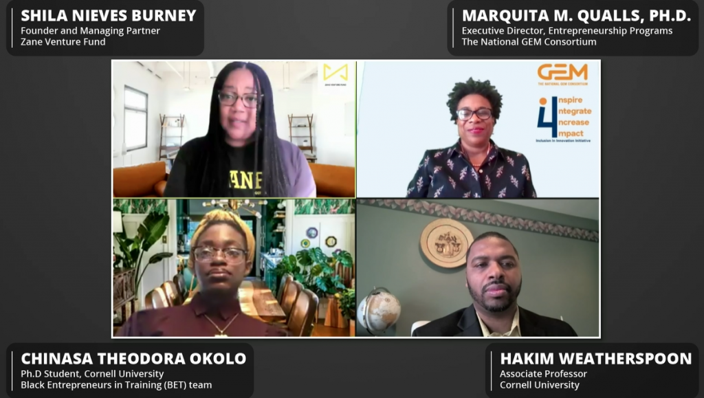 Screenshot from Black Entrepreneurship panel on Zoom.