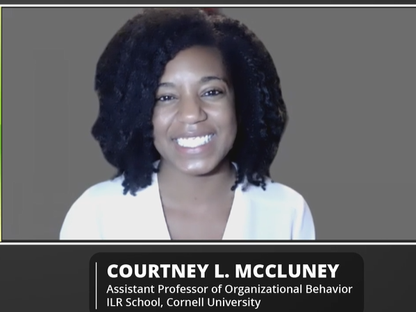 Headshot of Professor Courtney McCluney from webinar given through eCornell
