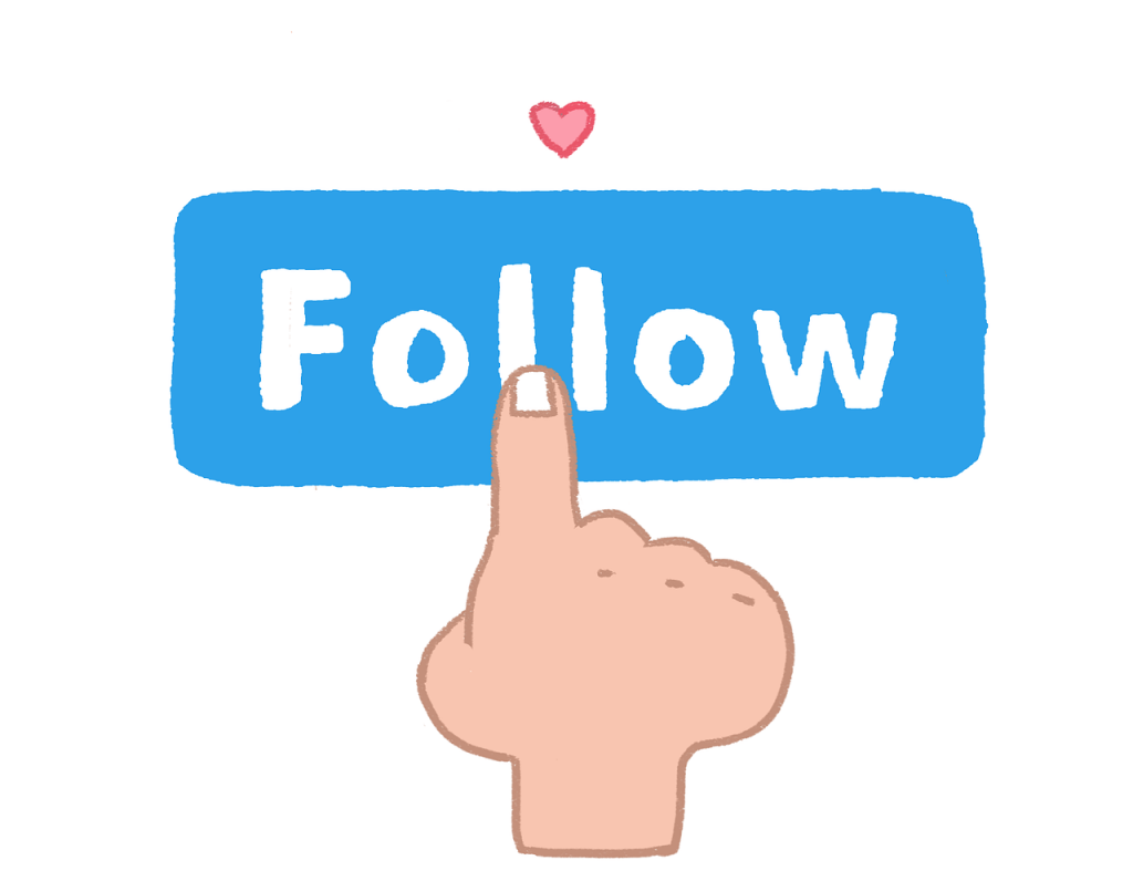 cartoon with word "follow" and an index finger about to press it.
