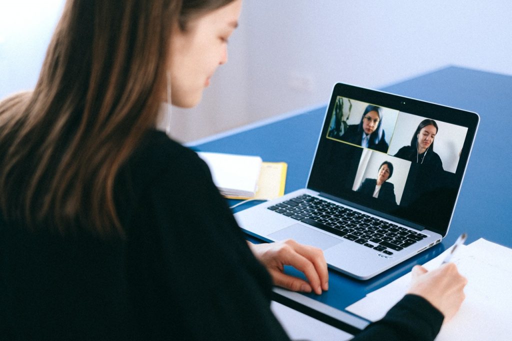 Woman on a zoom videoconference on her laptop